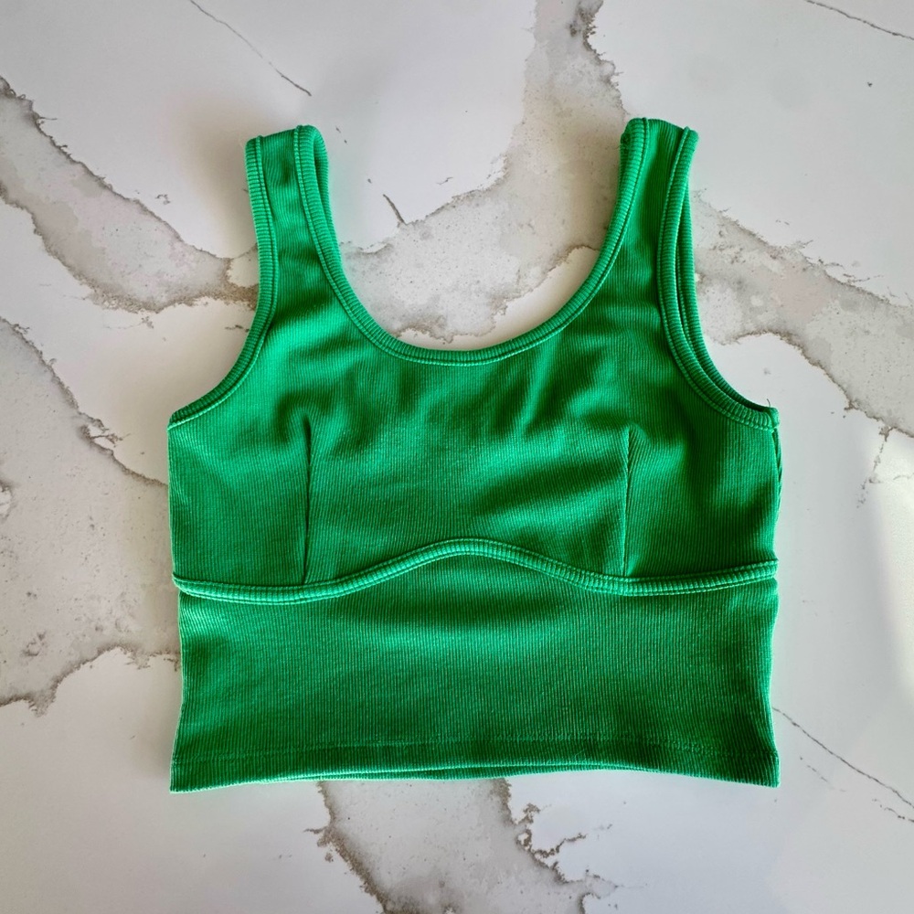 Green Ribbed Crop Top SIZE S